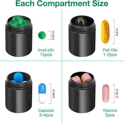 Opret 2 Pack Keychain Pill Holder, 3 Compartments Metal Small Pill Case, Waterproof Portable Travel Pill Box, Pill Container for Purse, Matte Black & Silver