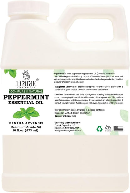 16 fl oz - Peppermint Essential Oil 100% Pure, Uncut and Natural, 16 fl oz - Peppermint Essential Oil for Aromatherapy, Diffuser, Hair Care, Skin Massage - with Dropper