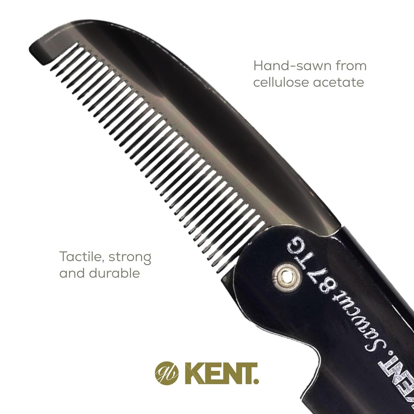 Kent 87T Black Graphite Handmade Folding Pocket Comb for Men, Fine Tooth Hair Comb Straightener for Everyday Grooming Styling Hair, Beard or Mustache, Saw Cut Hand Polished, Made in England (3 Pack)