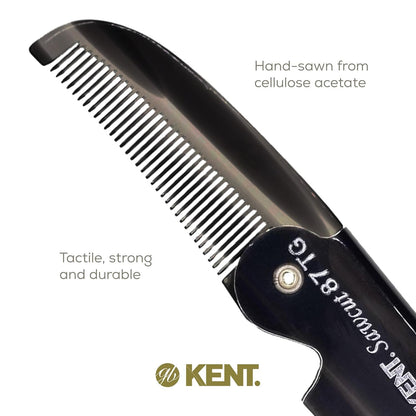 Kent 87T Black Graphite Handmade Folding Pocket Comb for Men, Fine Tooth Hair Comb Straightener for Everyday Grooming Styling Hair, Beard or Mustache, Saw Cut Hand Polished, Made in England (6 Pack)