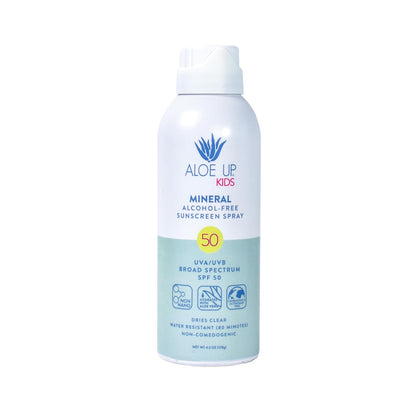 Aloe Up Kids Broad Spectrum Mineral Sunscreen Spray SPF 50 - Alcohol-Free Face and Body Sun Protector for Sensitive Skin - With Gen2 Zinc Oxide and Aloe Vera - Reef Safe - Fragrance-Free - 4.5 Oz