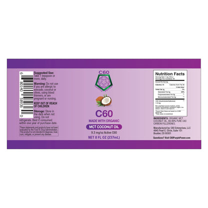 C60 Power - MCT 8-oz.- Organic MCT Coconut Oil, 8 Fl Oz, 99.99% Pure Carbon Fullerenes, Lift Oxidative Burden, Optimize Mitochondrial Function