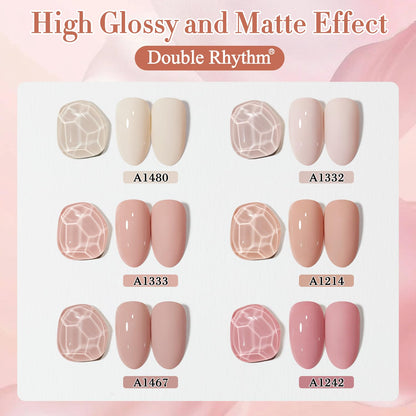 Double Rhythm 6 Pcs 15 ML Gel Polish Set Same Color Same Bottle Soak Off Gel Polish Kit Nail Art Manicure Salon DIY at Home for Women (Light Beige Nude Pink Neutral Rose-T6-4)