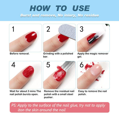 2 Pack Gel Nail Polish Remover, Gel Polish Remover for Nails, Easily Magic Soak-Off Gel Polish in 2-5 Minutes - Safe, No Need For Foil, Soaking Or Wrapping (with 1 Cuticle Pusher and Nail Scraper)