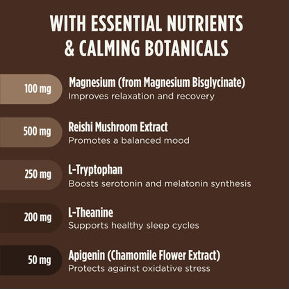 Calm Evening Tonic Sleep Powder - Cinnamon‑Cocoa Nighttime Superfood Drink Mix - Magnesium, L‑Theanine, Reishi Mushroom & L‑Tryptophan for Deep Sleep & Recovery, No Grogginess - 5 Servings