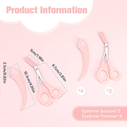 6 Pcs Eyebrow Trimmer Scissors with Comb, Curved Eye Brow Razor, Non-Slip Stainless Steel Facial Hair Removal Grooming, Brow Shaping Beard Shaving Kit Beauty Accessories for Women Men