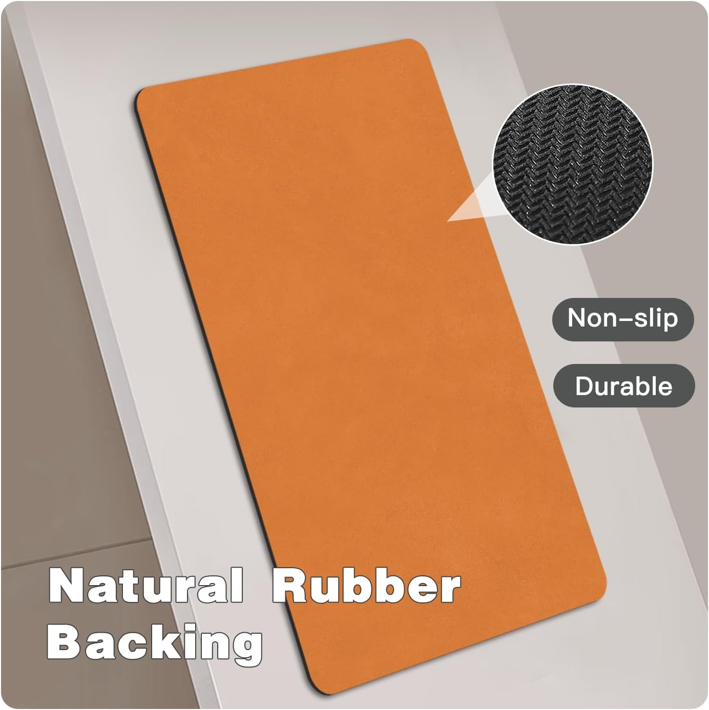 Bathroom Mat Quick Dry, Bathroom Rugs Non Slip Washable Thin Absorbent Bath Mat Fits Under Door Bathroom Floor Mat Perfect for Bath, Shower, or Sink 24"x48" Orange