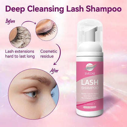 Lash Shampoo Kit, 2 fl.oz / 60ml Eyelash Cleanser, Eyelash Shampoo for Lash Extensions, Lash Cleaning Kit with Lash Fan Dryer, Eyelash Remover for Salon and Home Use