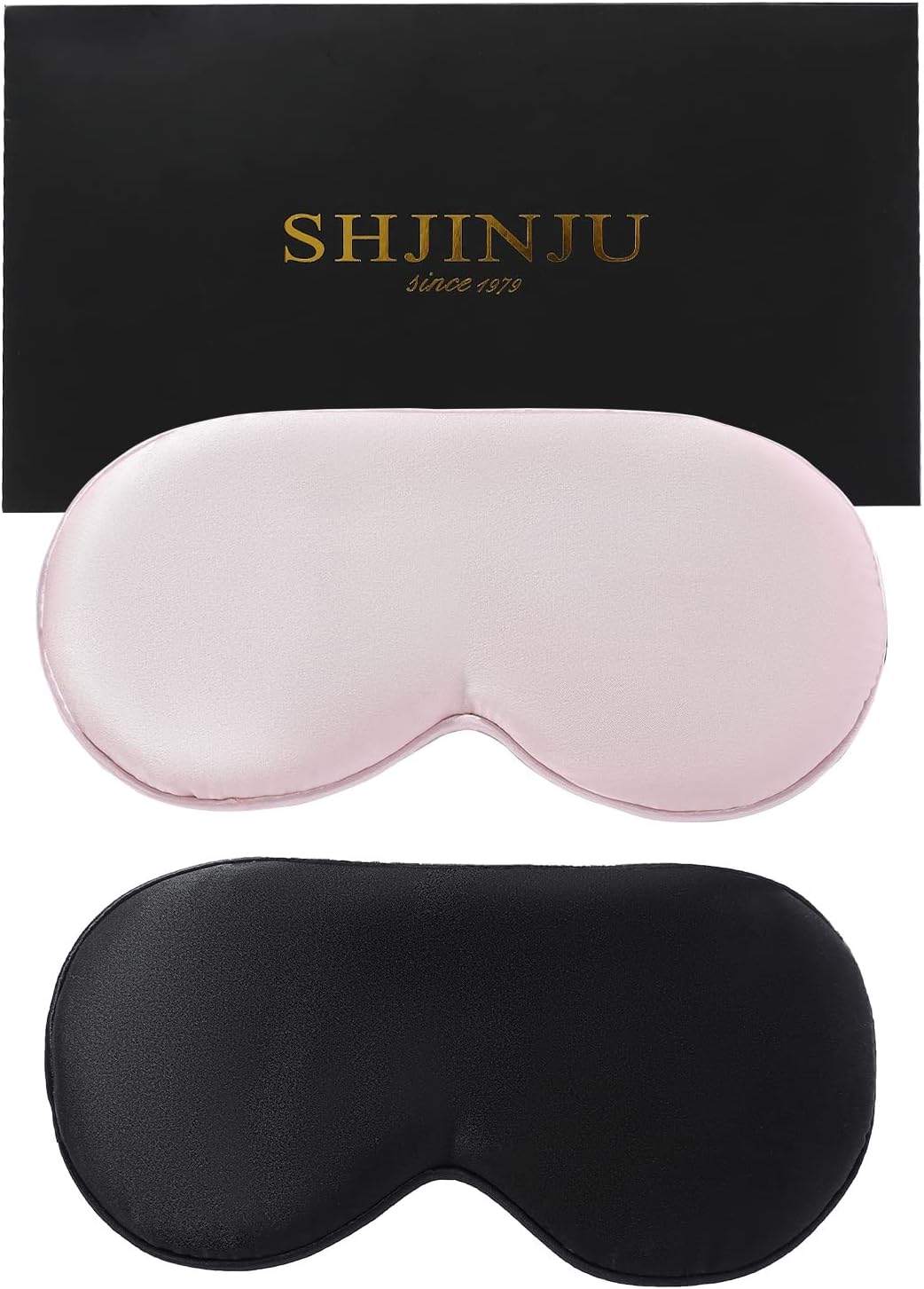 2-Pack 100% Real Natural Silk Eye Mask, Silk Sleeping Mask, Shade Puffy Eye Gift with Adjustable Straps, Sleep Eye Mask, SHJINJU Eye Mask Shade (Black and Light Pink)