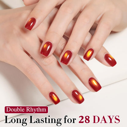 Double Rhythm 0.5 OZ Cat Eye Gel Polish with Magnet 15ML Holographic Glitter Shimmer Translucent Jelly Color Magnetic Nail Polish Salon DIY at Home (Sunny Blood Red-MC1253)