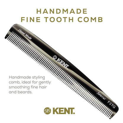 Kent F3T Black Graphite Fine Tooth Comb - Hair Parting and Straightening Comb for Men's & Women's Dandruff Remover, Saw Cut and Hand Polished Made in England