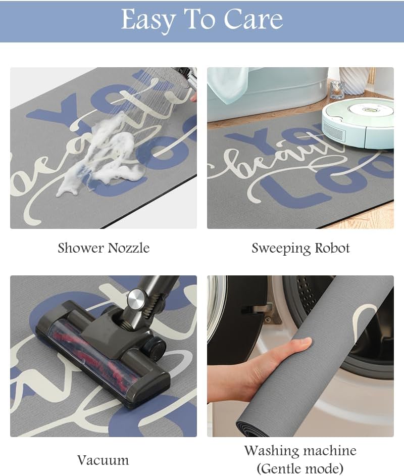 MontVoo-Bath Mat-Bathroom Mat Rug Non Slip Super Absorbent Stain Resistant Quick Dry Thin Bathroom Rug-Bath Mats for Bathroom Floor Bathtub Vanity-Bathmat Bath Rug Easy Care 17"x35" Blue-Look