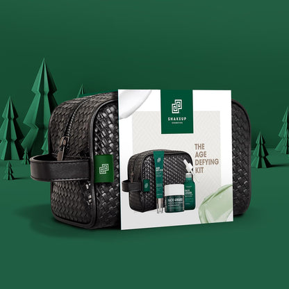 Shakeup - 4-Piece Mens Anti-Aging Gift Set, Age Def-Eye Lifting Eye Cream, Pro-Youth Serum, Matte-Effect Moisturiser, Plus Wash Bag