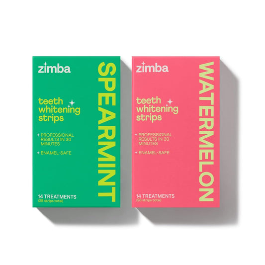 Zimba Teeth Whitening Strips for Teeth Sensitive, White Strips for Teeth Whitening, Teeth Whitener Stain Remover 28 White Strips Included Per Pack, 2 Pack (14 Day Treatment), Spearmint and Watermelon