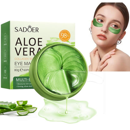 Eye Mask 60 Pcs, Under Eye Patches for Dark Circles and Puffiness, Lighten Fine Lines and Eye Bags,Water Replenishing Eye Treatment Mask (Aloe Vera Eye Mask)