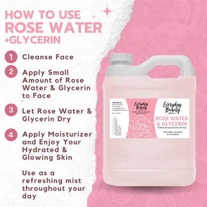Rose Water & Glycerin Enhanced Facial Toner - 32oz Bulk Alcohol-Free Vegan All Natural Refreshing for Face and Hair - Uplifts, Calming & Soothing for All Skin Types…