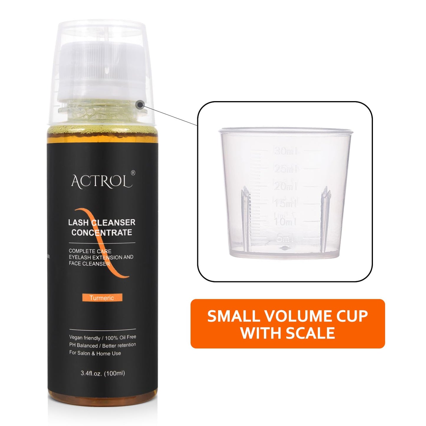 Eyelash Shampoo Concentrate 100ml Lash Extensions Cleanser Concentrate Turmeric Foaming Shampoo Paraben & Sulfate Free Wash for Extensions Lashes with Salon Home Care-Makes 60ml Bottles