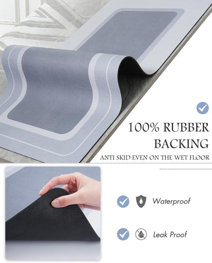 MontVoo Bath Mat & Runner - Long Non Slip Super Absorbent & Quick Dry - Thin Bath Mat Fits Under Door - 17"x70" Blue