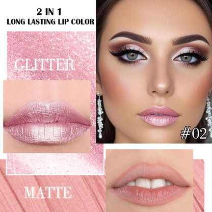 evpct Light Pink Metallic Shimmer Lip Liner and Lipstick Combo Lip Gloss Stain Set Makeup for Women Long Lasting Waterproof 24, Light Voilet Frosted Metallic Glitter Glossy Iridescent Liquid Lipstick