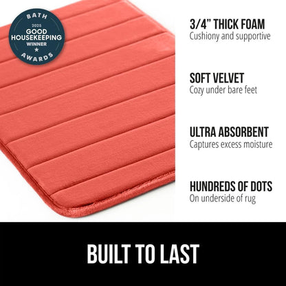 GORILLA GRIP Memory Foam Bath Mat, Soft Absorbent US Designed Bathroom Rug, Gripping Dots Machine Washable Bathmat, Cushioned Floor Mats, Shower Sink Rugs Room Décor Accessories, 30x20 Coral