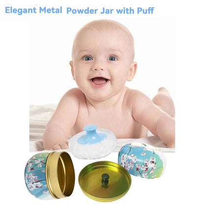 Body Powder Puff and Container, 3.35" Portable Dusting Powder Container with Soft Puff Loose Powder Case Box Jar with Lids for Baby Women Home and Travel Use