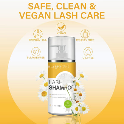 Isla & Fontane Lash Shampoo Bulk – Multi-Scent Series – 17 fl oz / 500ml | Gentle Eyelash Cleanser for Lash Extensions | Non-Irritating | Professional Lash Bath Foam For Salon And Home Use (Chamomile)
