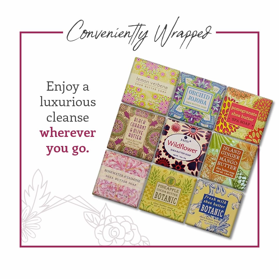 French Milled Botanical Soap Sampler Set of 9 - Individually Wrapped Vegetable-Based Mini Soaps with Essential Oils, Shea Butter, and Natural Extracts (Floral Favorites - White Box)