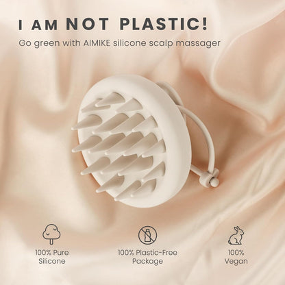 AIMIKE Scalp Massager Shampoo Brush, Soft Silicone Scalp Scrubber, Scalp Brush/Exfoliator for Washing Hair Dandruff, Scalp Massager Hair Growth Stimulator, Wet Dry Scalp Hair Scrubber - Oatmeal