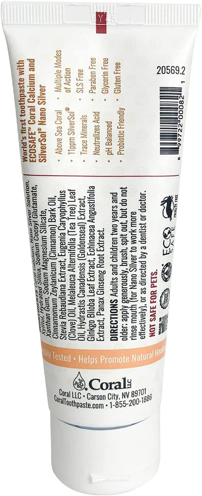 Coral Nano Silver Cinnamon Tea Tree Toothpaste, Natural Fluoride Free Teeth Whitening Toothpaste, Coral Calcium Nano Silver Infused SLS Free 4 Ounce