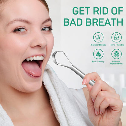 RONAVO Tongue Scraper (2 Pack), Cure Bad Breath, Stainless Steel Tongue Cleaners, Metal Tongue Scrapers Fresher Breath in Seconds