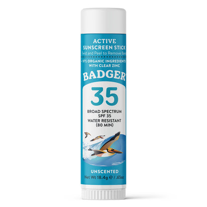 Badger Mineral Sunscreen Face Stick SPF 35, 97% Organic Unscented Zinc Oxide Travel Sunscreen, Coral Reef Safe Travel Size Stick, .65 oz