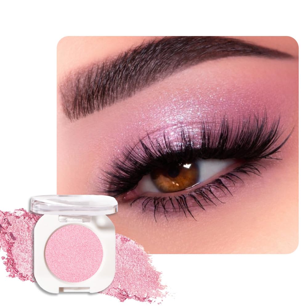Pink Shimmer Eyeshadow Palette for Women, Single Monochrome Eye Shadow Makeup, Shiny Pressed Powder, Blendable Natural sombras para ojos, Holographic,Vegan,Travel -29