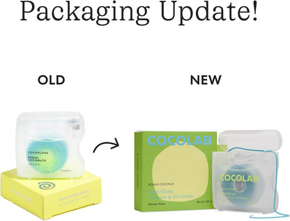 Cocolab Woven Dental Floss, Dentist-Designed Oral Care, Coconut Scent, Waxed, Expanding, Vegan, Kid-Friendly String Floss with Coconut Oil, 1 Spool (33 yd)