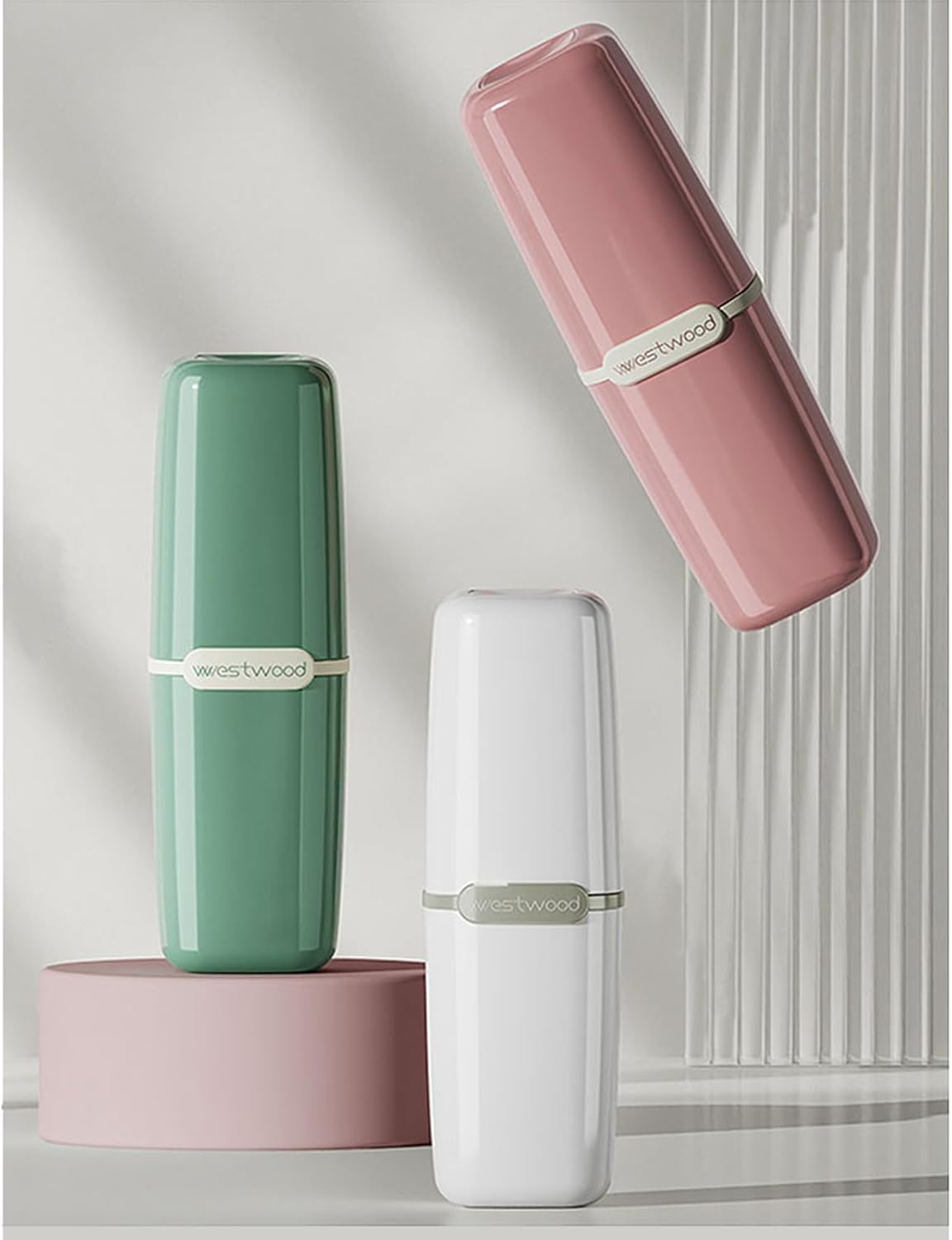 Green Plastic Travel Toothbrush Holder Case with Cover, Portable Travel Toothbrush Cup, Storage Container for School Camping Business Trip Bathroom