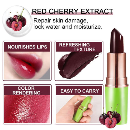 evpct 2Pcs Black Red Cherry Magic Mood Color Changing Lipstick Long Lasting 24 Hours Original for Women, PH Color Change Changing Jelly Lipstick Tinted Lip Balm Stain Gloss Makeup Set, labial magico