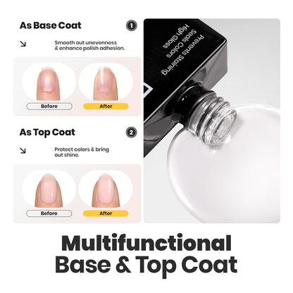 Beetles Nail Polish Top Coat and Base Coat Set Pearl Pink Fast Drying & Long Lasting Shine Nail Polish 2 IN 1 Protects Nails Enhances Glossy and Nourishes Nails for Women