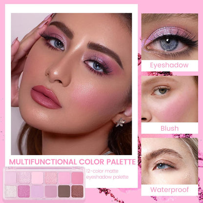 AMY'S DIARY 12Color Matte Purple Pink Eyeshadow Palette,Shimmer Eye Shadow Long-Lasting, and Highly Pigmented Elevate Your Eye Makeup