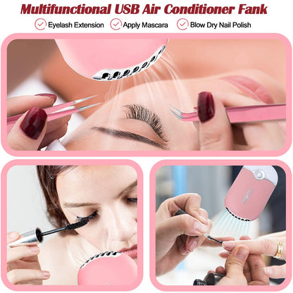 Eyelash Extension Supplies USB Air Conditioning Blower Facial Mister Lash Tweezers Mirror Mascara Brush Lash Shampoo Brush Bottle Silicone Pad Glue Rings Under Eye Gel Pads Micro Applicators Tapes