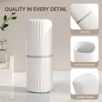 Toothbrush Travel Case, 2 in 1 Toothbrush Holder and Rinse Cup, Large Capacity Toothbrush Cup with Cover, Portable Travel Toothbrush Holder for Traveling, Camping, Trip - 1Pcs - White