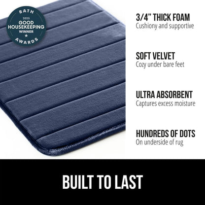 GORILLA GRIP Memory Foam Bath Mat, Soft Absorbent US Designed Bathroom Rug, Gripping Dots Machine Washable Bathmat, Cushioned Floor Mats, Shower Sink Rugs Room Décor Accessories, 36x24 Navy Blue