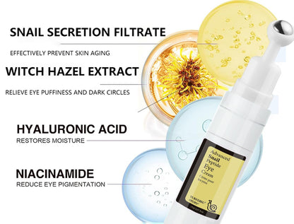 New Snail Peptide Eye Cream for Fine Lines, Dark Circles and Puffiness, With 73% Snail Mucin Filtrate & 2% Nicotinamide, Moisturizing, Hydrating, Firming, Brightening, 360° Massage Ball; YS-WN