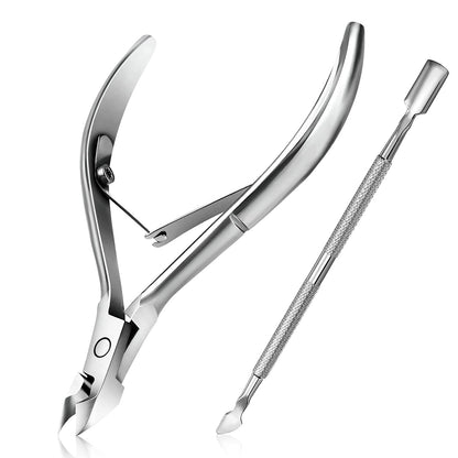 Cuticle Trimmer with Cuticle Pusher - Easkep Cuticle Remover Cuticle Nipper Professional Stainless Steel Cuticle Cutter Clipper Pedicure Manicure Tools for Fingernails and Toenails (D501-Silver)