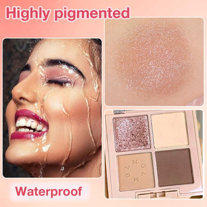 4Colors Eyeshadow Makeup Palette,Nude Gold Brown Natural Neutral Powde Eye Shadow Palette for Older Women,Long Lasting Naturing-Looking,Lightweight,Waterproof,Eye Makeup Kit Travel Size