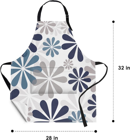 2 Pack Aprons, Home Sweet Blue Grey Adjustable Bib Aprons with 2 Pockets for Women Men Couple Lovers Chef Kitchen Cooking Baking Gardening Geometric Flowers Daisy Apron 32x28 Inches