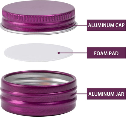 0.5 oz Screw Top Aluminum Tin Jar with Screw Lid and Blank Labels (Purple - Pack of 32)