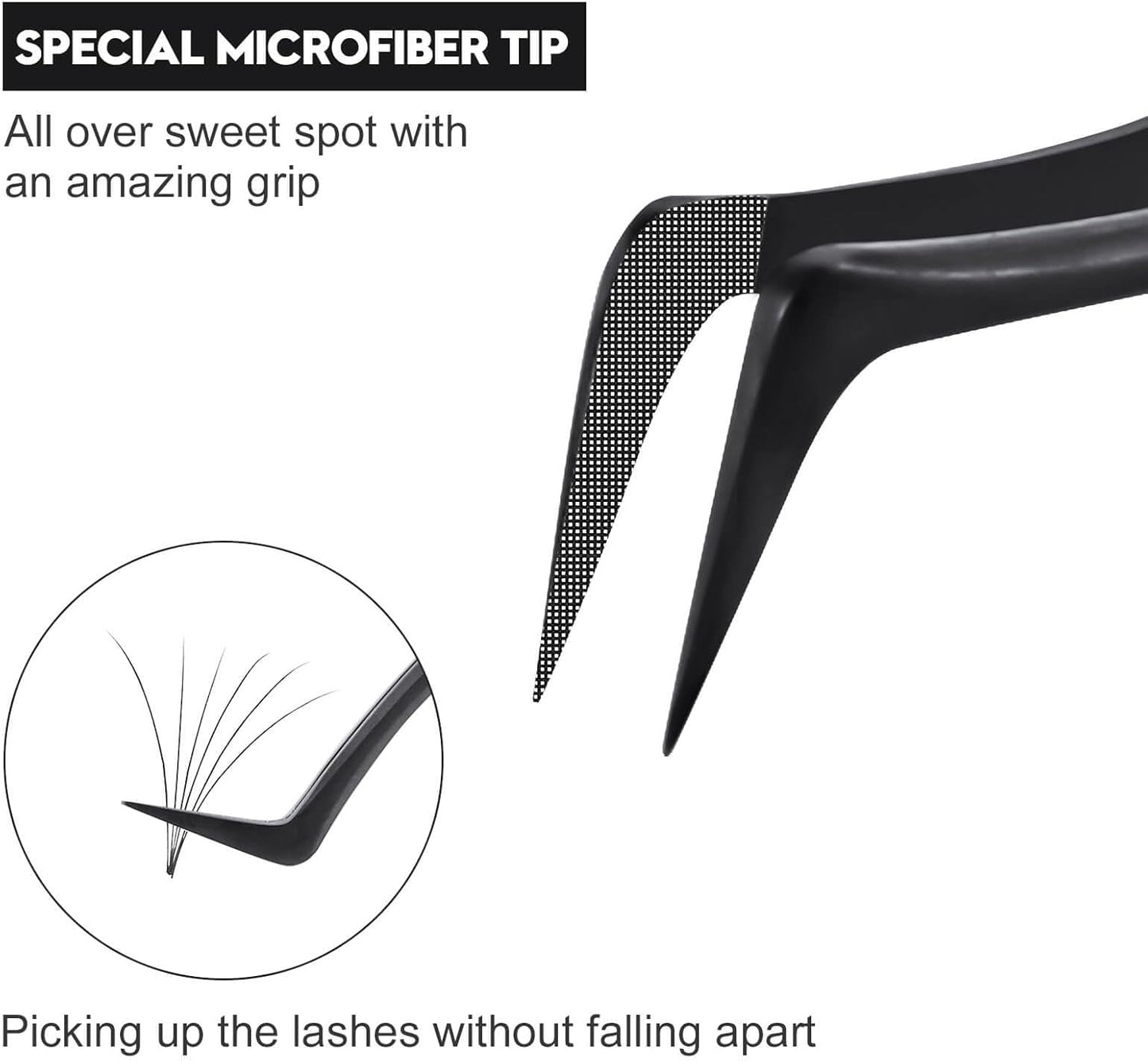 Ms.Queen Tweezers for Eyelash Extensions, Fiber Grip S-Curved Lash Tweezers for Inner Corner,Volume & Classic Lashes,Black