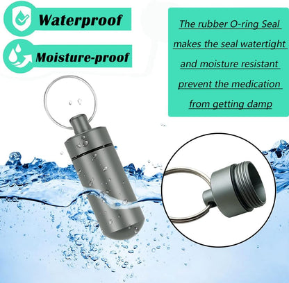 5 Packs Mini Keychain Pill Holder Fob, EFFIET Waterproof Portable Tablets Container Case Aluminum Outdoor Camping Emergency Pill Capsule Box Bottle