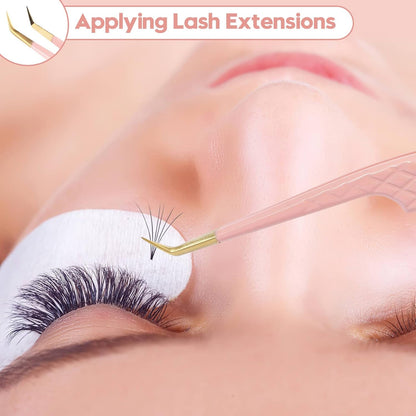 Ms.Queen Tweezers for Lash Extensions,Precision 45 Degree Lash Tweezers for Volume Classic Lashes Premade Fans