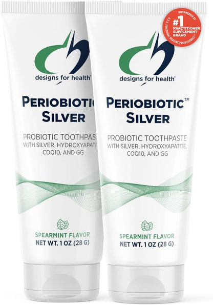 Designs for Health PerioBiotic Silver Hydroxyapatite Toothpaste - Travel Size Fluoride Free Toothpaste with Oral Probiotics with Whitening Hydroxyapatite - Supports Remineralization (2 Pack, 1oz)