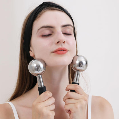 360 Rotating Ice Globes for Face & Eyes, Unbreakable Stainless Steel Cryo Sticks for Beauty Routines, Facials Cold Roller Colling Globes for Puffiness, Wrinkles, Dark Circles, Headaches